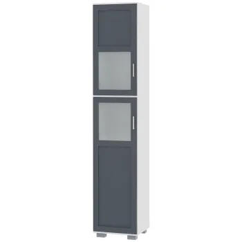 kleankin Dulap inalt de Baie Mobilier Coloana de Baie cu 2 Usi de Sticla Temperata si Rafturi Ajustabile 37x35x190 cm Alb si Gri | Aosom Romania 65de imagine