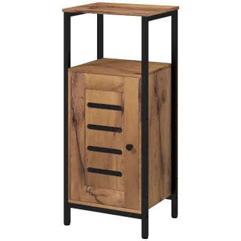 kleankin Dulap inferior pentru baie cu usa cu lamele structura din otel nisa deschisa 37 x 30 x 85 cm maro rustic | Aosom Romania 9323 imagine