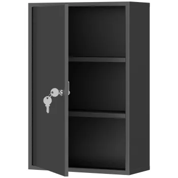 kleankin Dulap medical de perete, dulap de baie cu 3 rafturi, 2 chei, 40 x 18 x 60 cm, Negru | Aosom Romania 8800 imagine