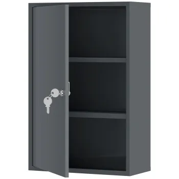 kleankin Dulap medical de perete, dulap pentru baie cu 3 rafturi, 2 chei, 40 x 18 x 60 cm, Gri | Aosom Romania 15ac imagine