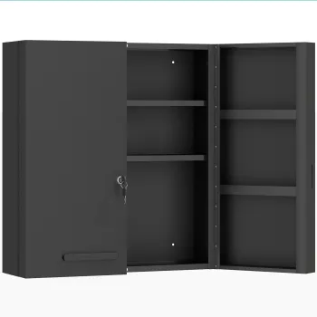 kleankin Dulap medical, dulap inchis pentru medicamente cu 2 usi si 6 rafturi, Negru | Aosom Romania 823e imagine
