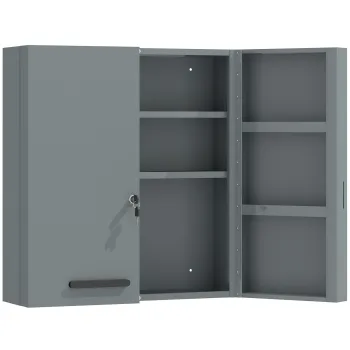 kleankin Dulap medical, dulap pentru medicamente incuiabil cu 2 usi si 6 rafturi, gri carbune | Aosom Romania 4909 imagine