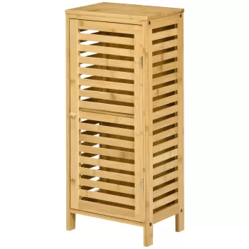 Kleankin Dulap pentru baie din bambus, dulap de depozitare de pardoseala cu raft reglabil, natural 4b70 imagine