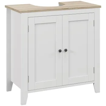 kleankin Dulap pentru Depozitare Sub Chiuveta, Dulap Sub Chiuveta, Dulap de Baie cu Forma de U si Raft Intern Reglabil, 59.7x29.9x59.7 cm, Alb fd58 imagine