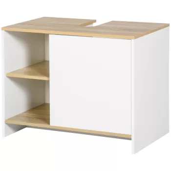 Kleankin Dulap pentru lavoar pentru baie, 77x45x60cm, alb si culoarea lemnului 91dd imagine