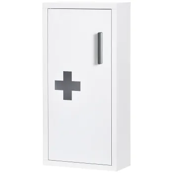 kleankin Dulap pentru Medicamente cu 3 Rafturi si Usa Magnetica, Dulapior pentru Medicamente din Otel, 30x12x60 cm, Alb a8a1 imagine