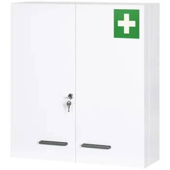 kleankin Dulap pentru Medicamente cu 6 Rafturi cu Incuietoare si 2 Chei de Siguranta, Dulap din Otel, 55x18x60 cm, Alb 1121 imagine