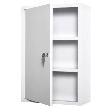 Kleankin Dulap pentru medicamente din otel cu 3 niveluri cu 2 chei si suport de perete, 40x18x60 cm, alb | AOSOM RO 8732 imagine