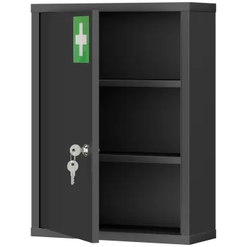 kleankin Dulap pentru medicamente pentru montare pe perete cu incuietoare, dulap de perete din otel in 3 trepte, 40 x 15 x 53,5 cm, negru | Aosom Romania b2de imagine