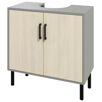 kleankin Dulap sub Chiuveta, Dulap pentru Chiuveta de Baie, Dulap de Depozitare pentru Chiuveta, de Podea, cu Usi Duble si Raft, 60 x 30 x 60 cm, Ton Natural d2fd imagine
