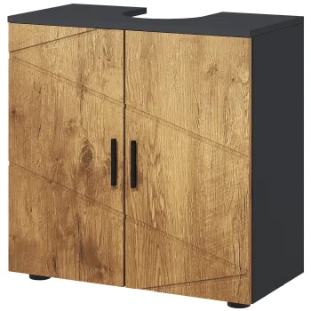 kleankin Dulap sub chiuveta lavabou, dulap de baie cu 2 usi cu raft, 60 x 30 x 60 cm gri antracit si aspect lemn | Aosom Romania 1b50 imagine