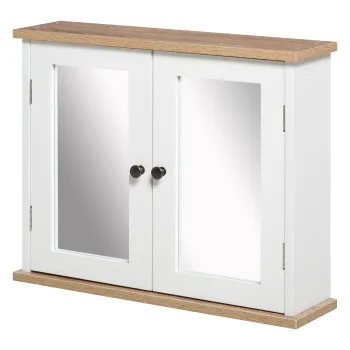 kleankin Dulap Suspendat cu Oglinda pentru Baie 2 Niveluri cu 1 raft reglabil si 2 Usi din lemn- dim. 56I x 14P x 46H cm | Aosom Romania 1764 imagine