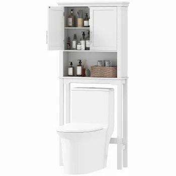 kleankin Dulap WC deasupra toaletei cu doua usi, raft reglabil si compartiment, dim. 71 x 20,5 x 165 cm, alb | Aosom Romania 713c imagine