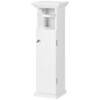 kleankin Dulapior Baie cu Suport Rola de Hartie Igienicarta si Dulapior din Lemn MDF, 21.5x17.8x66.5cm, Alb | AOSOM RO da5f imagine