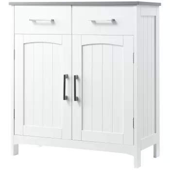 kleankin Dulapior de Baie cu 2 Usi, 2 Sertare si Etajera Reglabila din MDF, 68x33x76cm, Alb | Aosom Ro 532f imagine