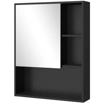 kleankin Dulapior de Baie cu Oglinda si Rafturi Reglabile, Dulap de Baie cu Usa si Montare pe perete, 60x15x76 cm, Negru | Aosom Romania 238e imagine