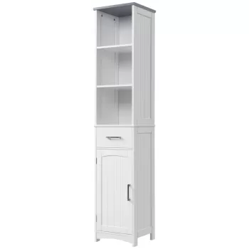 Kleankin Dulapior de baie cu Raft cu 3 niveluri, din MDF Lacuit, 34x30x163cm, Alb si Gri | Aosom Ro e3c2 imagine