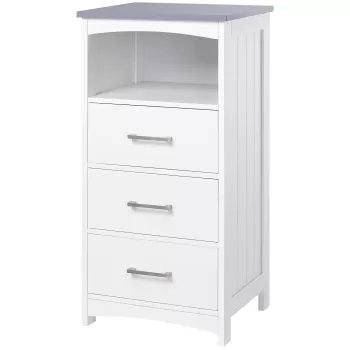 Kleankin Dulapior de Baie cu Raft Deschis si 3 Sertare, Design Ridicat din MDF, 40x33x80cm, Alb | Aosom Ro 0057 imagine