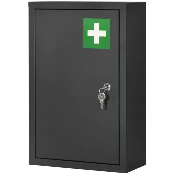 kleankin Dulapior de medicamente montat pe perete, Cutie de urgenta cu 3 niveluri pentru baie, bucatarie, cu 2 chei, negru | AOSOSM RO 0870 imagine
