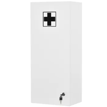 kleankin Dulapior de Perete pentru Medicamente cu Incuietoare, 5 Niveluri si Rafturi Reglabile, din Lemn si Sticla, Alb, Dulapior 30x20x70cm  243a imagine