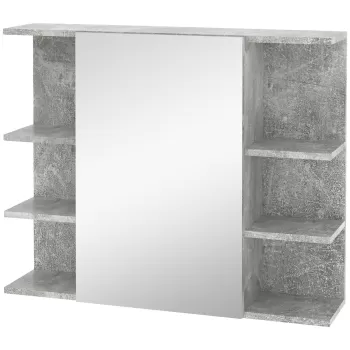Kleankin Dulapior Oglinda Baie de Perete, Dulap Suspendat Modern cu Usa si Polite din Lemn, 80x19,8x64cm, Gri c16b imagine
