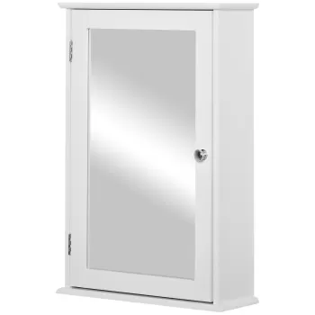 kleankin Dulapior Oglinda Suspendat, Mobilier Baie de Perete din Lemn cu Oglinda si Inchidere  Magnetica, 41x14x60cm, Alb 0664 imagine