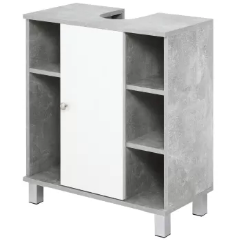kleankin Dulapior Subchiuveta cu Decupare in forma de U, Dulapior sub chiuveta cu 6 Etajere din Lemn, 60x30x68cm Alb, Gri ff23 imagine
