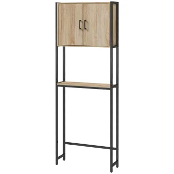 kleankin Etagere de toaleta mobilier de baie deasupra toaletei WC cu dulap 2 usi si raft deschis | Aosom Romania 3249 imagine