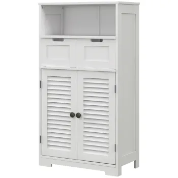 kleankin Mobila de baie dulap 2 usi raft ajustabil 2 sertare niche 61 x 30,5 x 109,5 cm alb | Aosom Romania b7fa imagine