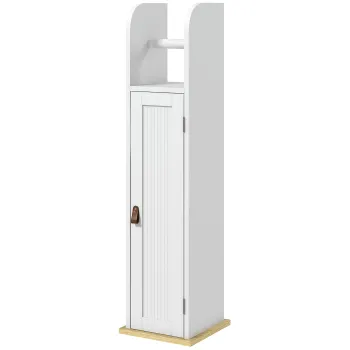 kleankin Mobila de baie suport hartie igienica cu dulap si rafturi reglabile 20 x 20 x 80 cm alb | Aosom Romania 7077 imagine