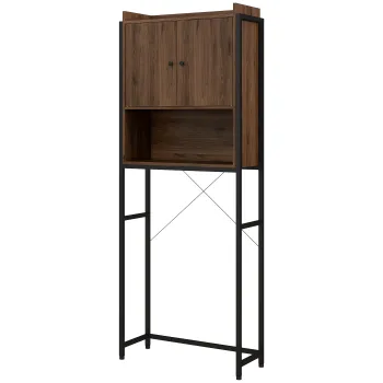kleankin Mobila etajera deasupra WC-ului cu dulap pentru baie 2 usi si nisa 68 x 25,5 x 172,5 cm maro negru | Aosom Romania b778 imagine