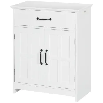 kleankin Mobilier baie, dulap baie pe picior cu doua usi, sertar si raft reglabil, 60x30x75 cm, alb | Aosom Romania 45ad imagine