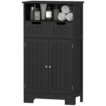 kleankin Mobilier Baie Multi-rangamente Mare Niche 2 sertare Dulap Usa Dubla cu raft Negru | Aosom Romania 07a7 imagine