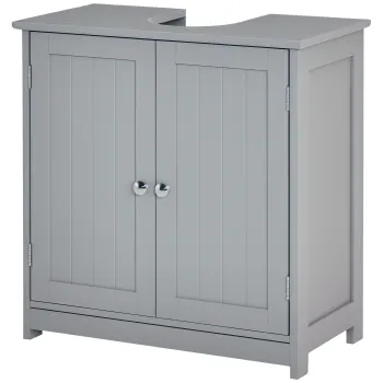 kleankin Mobilier baie sub chiuveta - mobilier sub-vasa - dulap 2 usi cu raft 60L x 30l x 60H cm - din lemn Gri | Aosom Romania 3913 imagine