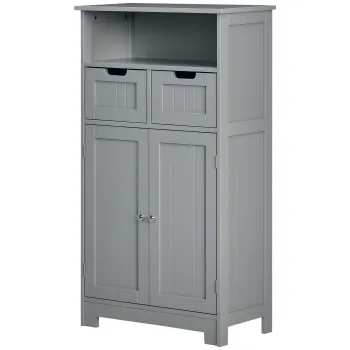 kleankin Mobilier de baie cu 2 sertare, raft, dulap cu usa, raft reglabil, 60 x 30 x 109 cm, gri | Aosom Romania 306f imagine