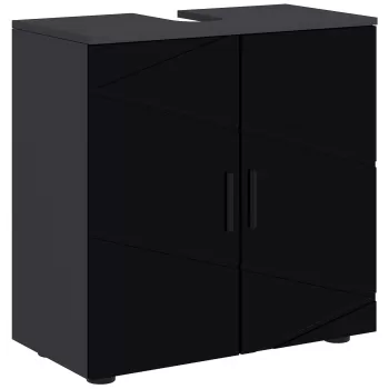 Kleankin Mobilier de baie cu dulap cu 2 usi, Mobilier de baie din lemn cu polita reglabila, 60x30x60cm, de culoare negru 1f41 imagine