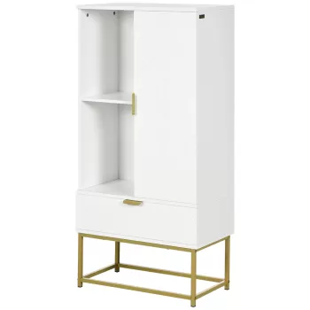 kleankin Mobilier de baie cu dulap si sertar, mobilier de baie modern cu etajera reglabila, 60x30x120cm, alb | AOSOM RO d7ff imagine