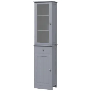 Kleankin Mobilier de Baie cu Spatiu de Depozitare Transparent, Dulapior, Sertar si Rafturi Reglabile, 40x27x171,5 cm, Gri | Aosom Romania 8d9a imagine