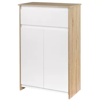 kleankin Mobilier de baie multifunctional, mobilier de baie cu dulap si sertar, de dimensiuni reduse, culoarea lemnului si alb 60x30x90cm ede8 imagine
