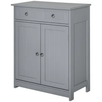 kleankin Mobilier de baie pe picioare, dulap de baie 2 usi 2 sertare 60 x 30 x 75 cm gri | Aosom Romania 7356 imagine
