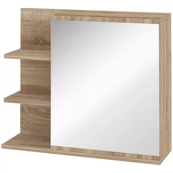 kleankin Mobilier Oglinda Baie de Perete, Dulapior Suspendat cu Usa si Etajere din Lemn, 60x18x50cm, Natural cdb0 imagine