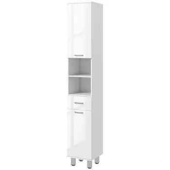 kleankin Mobilier pentru Baie cu 1 Sertar 3 Rafturi Ajustabile si 2 Dulapuri, 30x30x180 cm, Alb Lucios | Aosom Romania 2e7d imagine