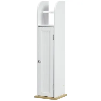 kleankin Mobilier pentru baie suport pentru hartie igienica cu dulap si rafturi reglabile 20 x 20 x 80 cm alb | Aosom Romania 8c3d imagine