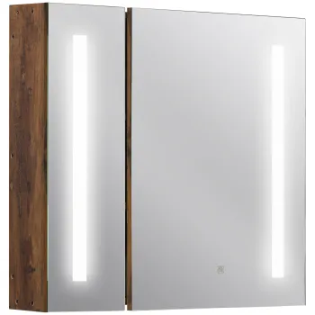 Kleankin Oglinda de Baie cu Lumini LED Reglabile, Dulap de Baie cu 2 Usi cu Oglinda si Raft Reglabil, 70x15x65 cm, Maro e322 imagine