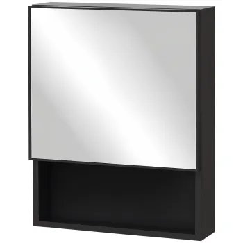 kleankin Sifonier de baie cu oglinda montat pe perete din otel inoxidabil cu usa si raft dim.46 x 13,5 x 58 cm negru | Aosom Romania a3f6 imagine