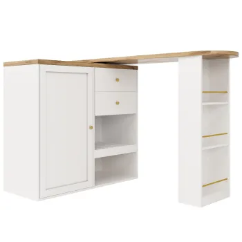 Masa de bar rotativa 360? cu 2 sertare si dulap cu usa glisanta, 3 niveluri de depozitare deschise, Alb 7cf4 imagine