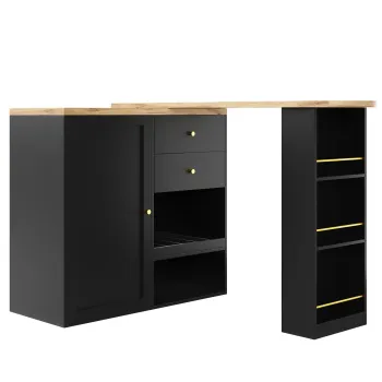 Masa de bar rotativa 360? cu 2 sertare si dulap cu usa glisanta, 3 niveluri de depozitare deschise, Negru da60 imagine