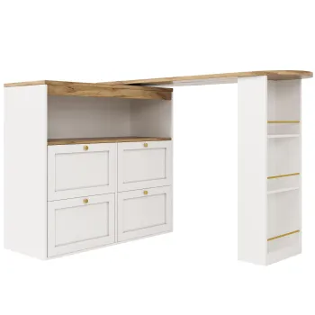 Masa de bar rotativa la 360?, dulap modular in forma de L cu 4 sertare si rafturi deschise, Alb 076c imagine