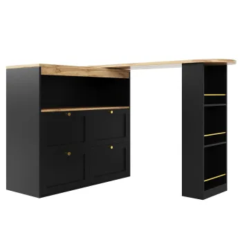 Masa de bar rotativa la 360?, dulap modular in forma de L cu 4 sertare si rafturi deschise, Negru 41c0 imagine