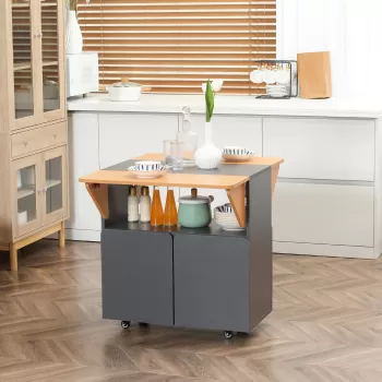 Masa de sufragerie pliabila HOMCOM, bufet portabil cu dulap de depozitare, pentru spatii mici, galben | AOSOM RO 6968 imagine